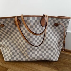 Louis Vuitton Gray and Tan Checkered Tote